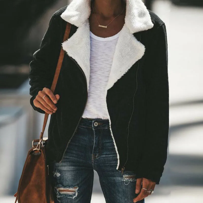 

woman Loose Corduroy Jacket Women New Thick Winter lambswool Jackets Ladies Cute Outerwear Coat Warm Parka Female W3