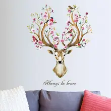 DIY Sika голова оленя цветы наклейки на стену для гостиной художественные виниловые наклейки на стены для детей Детский домашний Декор adesivo de parede
