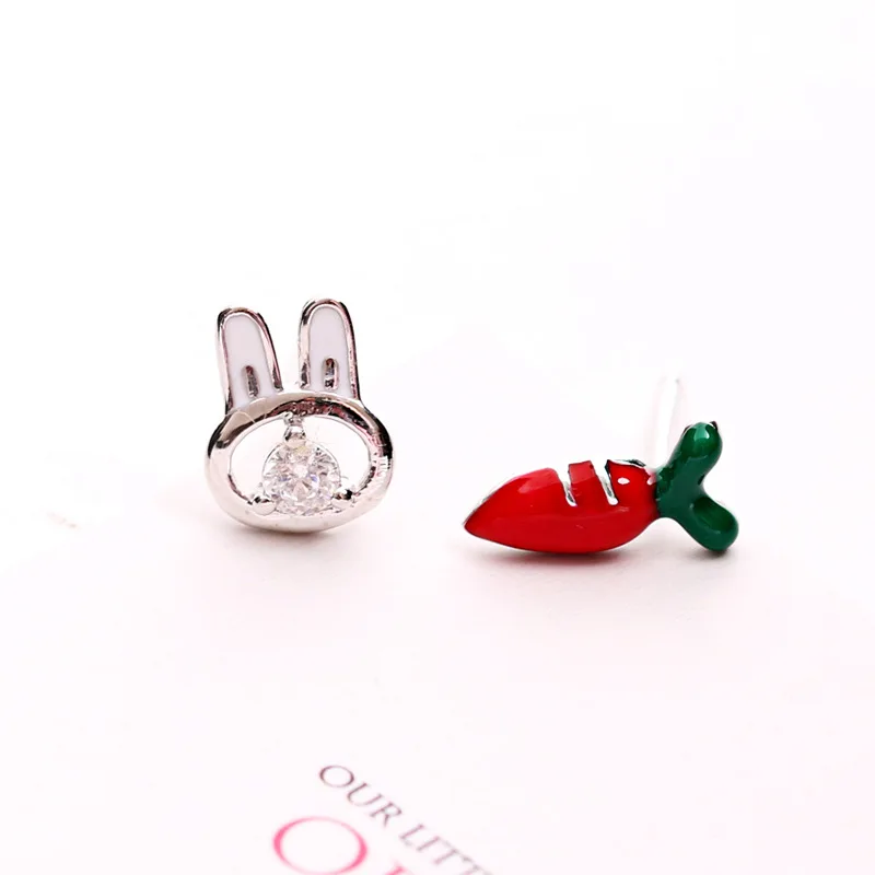 rabbit carrot cz earrings 100% 925 Sterling silver Jewelry fashion Hypoallergenic Stud earrings for women girl gift