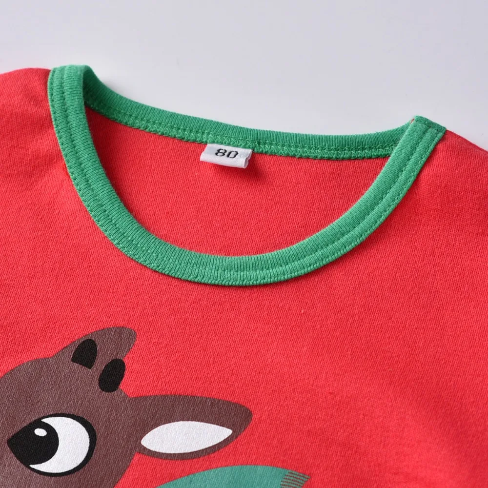 Christmas Sleepwear Home Wear Clothes Baby Home Service Boy Girl Red Print Christmas Deer Top+ Striped Pants Set Kids Clothes