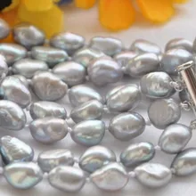 4 ряд 8-9 мм серый барокко пресноводным культивированным жемчугом браслет 7." Благородный стиль Природный тонкой jewe Быстрая