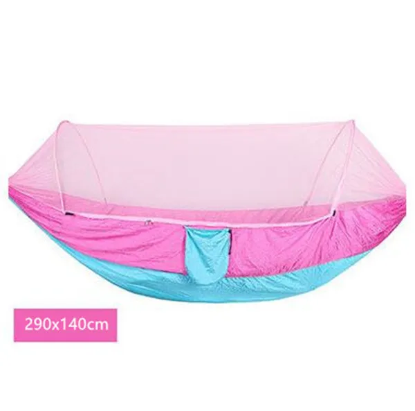 Pink Blue 290x140 Полностью автоматическое открытое одеяло-тортилья, москитная сетка, гамак, открытый одиночный двойной нейлоновый парашют, ткань для кемпинга, гамак с москитной сеткой - Цвет: Pink Blue 290x140