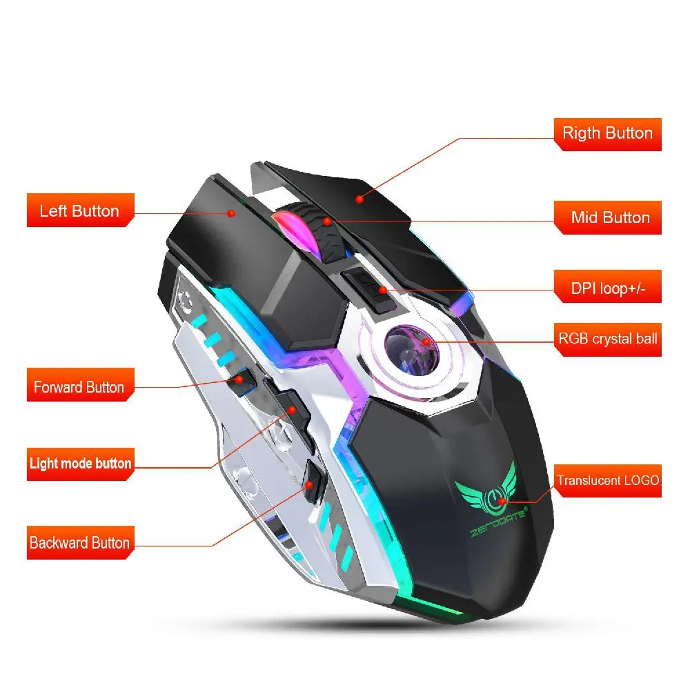 T30 перезаряжаемая беспроводная мышь, бесшумная эргономичная игровая мышь, RGB подсветка для ноутбука, компьютера, Беспроводная игровая мышь R20