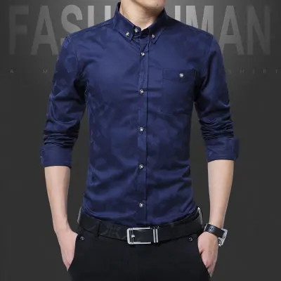 MIACAWOR, Прямая поставка, осенние мужские рубашки, хлопок, с длинным рукавом, повседневные рубашки, облегающие, соц. рубашки, мужская одежда размера плюс, 5XL, C371 - Цвет: dark blue