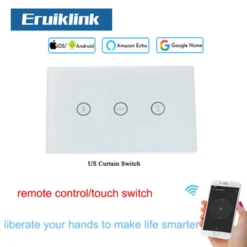 

US Standard Wireless Control Curtain Switches Work with Google/Alexa, Touch Curtain Switch for Electric Curtain Motor
