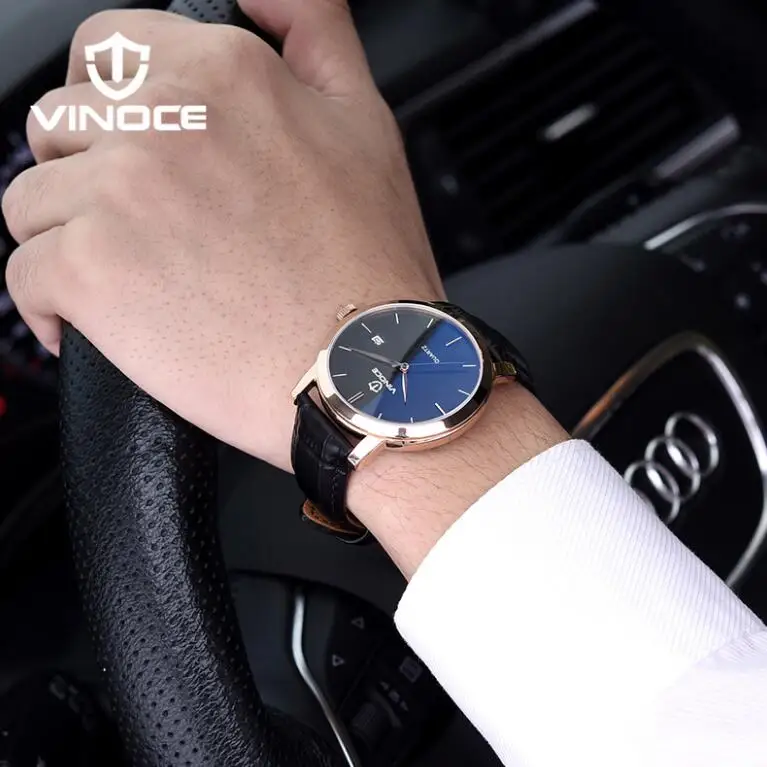 

VINOCE Luxury Quartz Watches Mens Genuine Leather Strap Wrist Watch Waterproof Relogio Masculino 2019 New Men's Clock #V3269