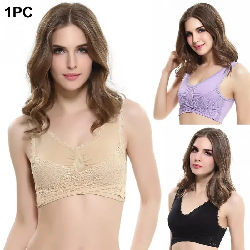 Women Bra Underwear Push Up Gather Sexy Lace Brassiere Casual Seamless Anti-sagging Cross Racerback Size M L XL