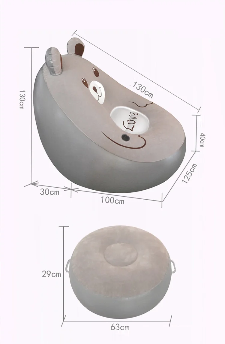 Дизайн медведя Флокированный ПВХ надувной гостиной диван гостиная кресло воздуха с подставкой для ног оттома табурет Держатель карман