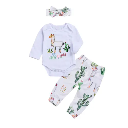 Комплекты одежды с цветочным принтом для новорожденных девочек, комбинезон, боди, топы, штаны с длинными рукавами, повязка на голову, 3 предмета, одежда для маленьких мальчиков 0-24 месяцев - Цвет: Белый