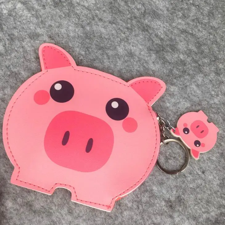 1 шт. сумка для монет из искусственной кожи с мультяшным животным розовой Свинкой, кошелек для ключей, сумка на молнии для девочек, кошелек, кошелек, канцелярская карточка, держатели