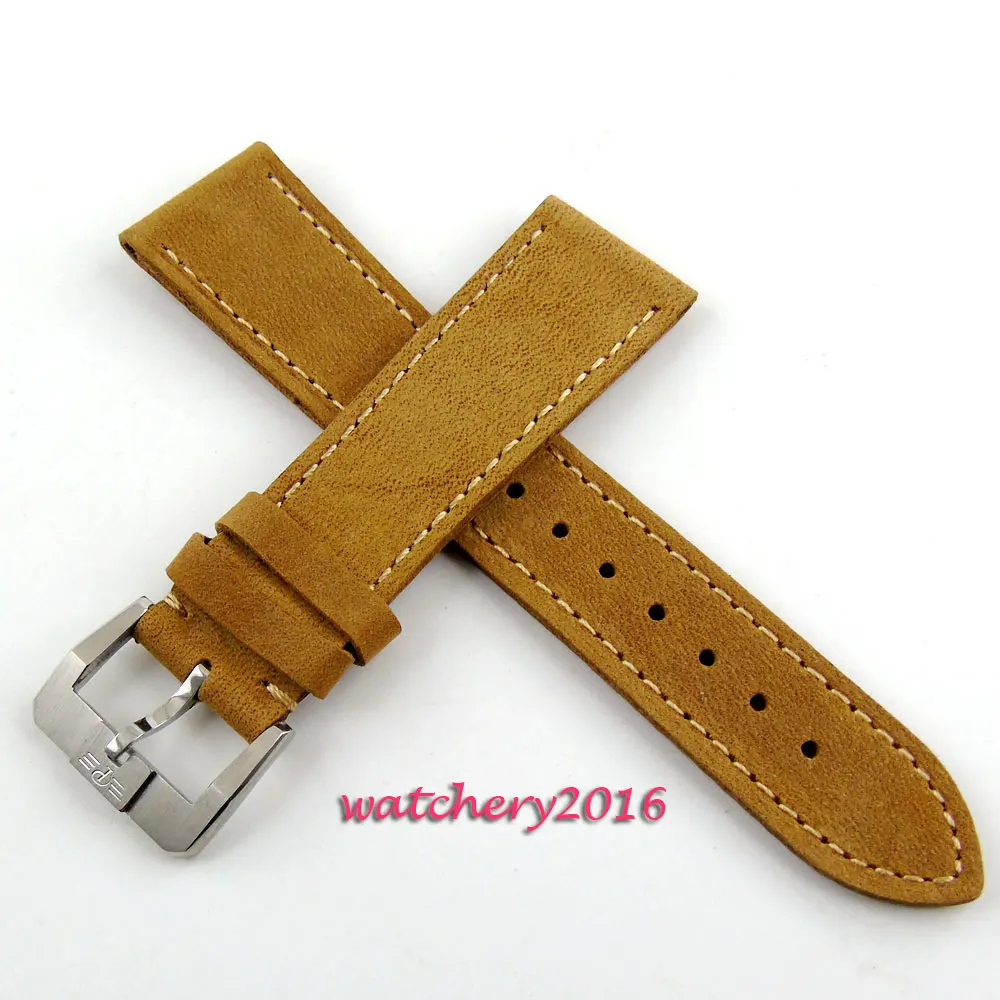 22mm camel leather Buckle style clasp Genuine Leather Camel Watch Strap