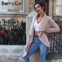 BerryGo, теплая куртка с отложным воротником, Женское пальто с поясом, Черное длинное зимнее пальто, осеннее пальто, женская розовая верхняя одежда