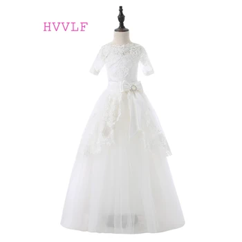 

2019 Flower Girl Dresses For Weddings Ball Gown Tulle Appliques Lace Bow First Communion Dresses For Little Girls