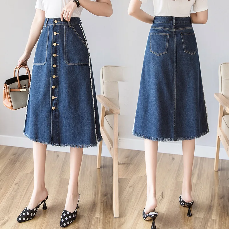 plus size denim skirts midi length