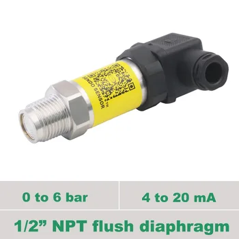 

0 6 bar, 600 kpa gauge flush type pressure sensor 4 20mA, 1/2 NPT thread flushed industry pressure transducer, ss 316L diaphragm