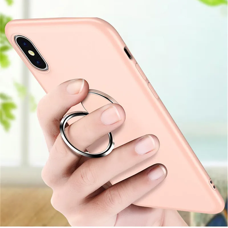 

Liquid Silicone Ring Phone Holder Case For iPhone 7plus 6 6s 8 Plus Soft Magnetic Car Stand Cover for iPhone 7 X XR XS Max Funda