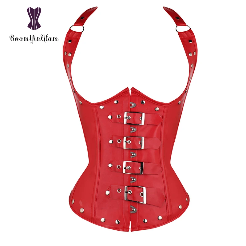 

Rivets decorated halterneck steel boned underbust corset women body shapewear waist cincher shaper 828#