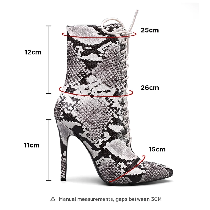 Serpent Mince À Anovishana Grey Imprimé Pointu Lacets Talons Bout Femme Bottes Bottines Grande Femmes Hauts Chelsea Courtes Glissière Siz SzpMVqUG