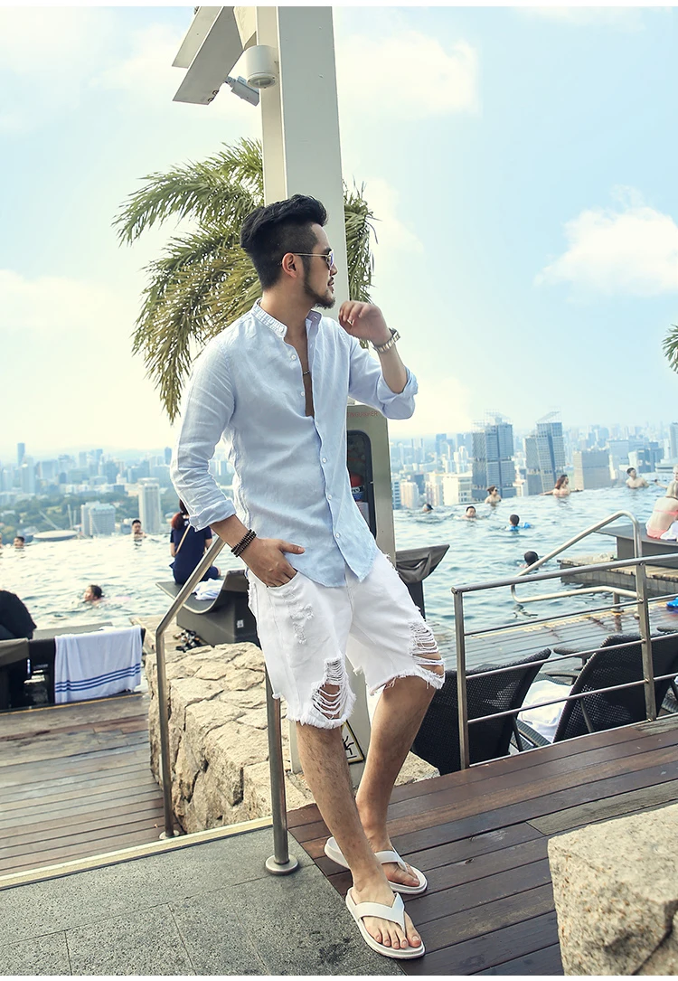 Для мужчин летний белый рваные джинсовые шорты джинсы Для мужчин Европейский стиль мода кнопки высокое качество укороченные штаны K772