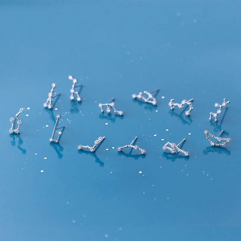 MloveAcc 925 пробы серебряные серьги-гвоздики с 12 созвездиями, блестящие циркониевые серьги из настоящего серебра для женщин и девочек, подарки