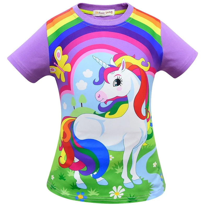 Футболка Одежда для маленьких девочек детская одежда с единорогом летняя футболка для маленьких девочек Camiseta Unicornio топы, Enfant Fille - Цвет: 3427 Purple