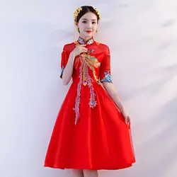 Винтаж китайский стиль торжественное платье Королевский Феникс свадьба cheongsam костюм красный невесты Традиционный Тан вышивка Qipao Новый