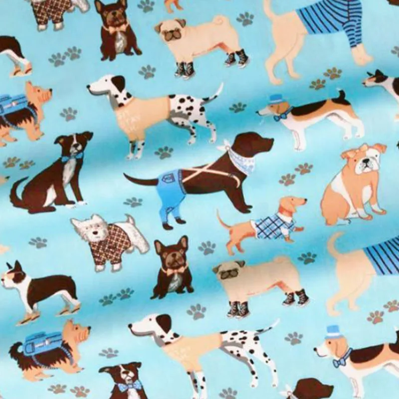 160 см* 50 см хлопок текстиль серый синий мультяшный любимец собаки следа ткани для DIY детские постельные принадлежности лист ручной работы украшения дома