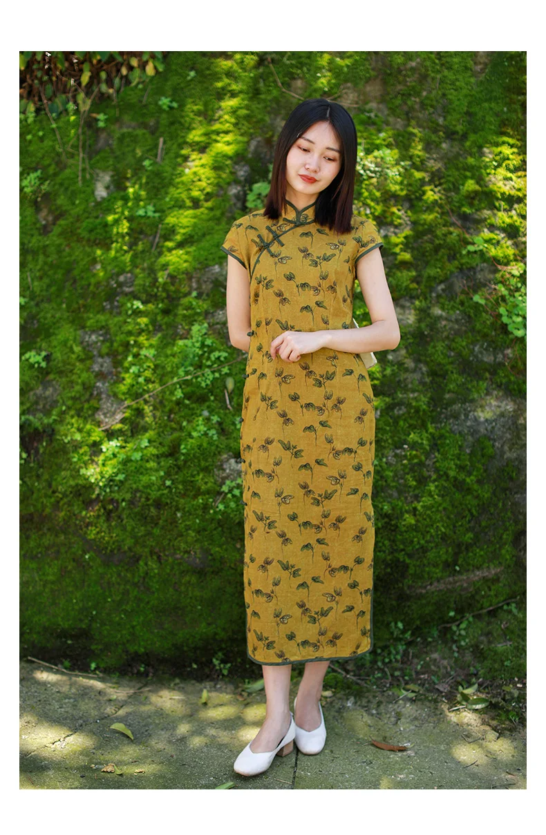 LZJN Oriental Style Dresses Qipao Women Traditional Dress Chinese Cheongsam Long Chinese Dress Modern Qipao Cotton Linen Dress (17)
