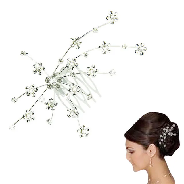 Silver Personality Gem Crystal Hair Clip Wedding Bridal Princess