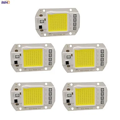 IWHD 5pcs 50W AC220V 50W LED Chip Diode Lamps for LED Flood Light Spotlight Input Smart IC Aluminum LED 50W