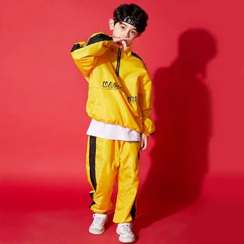 

New Jazz Dance Costumes Children's Street Dance Suit Long Sleeve Loose Kids Hiphop Clothes Boys Performance Costume DQS1179