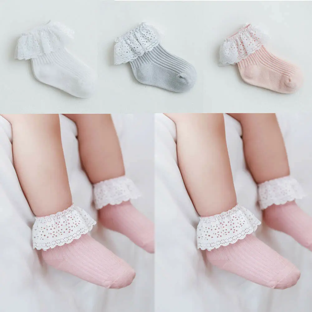 Милые детские ушко оборка Кружева цветочные носки Маленькие Девочки Твердые лодыжки носки для новорожденных младенец малыш девочки От 0 до 5 лет