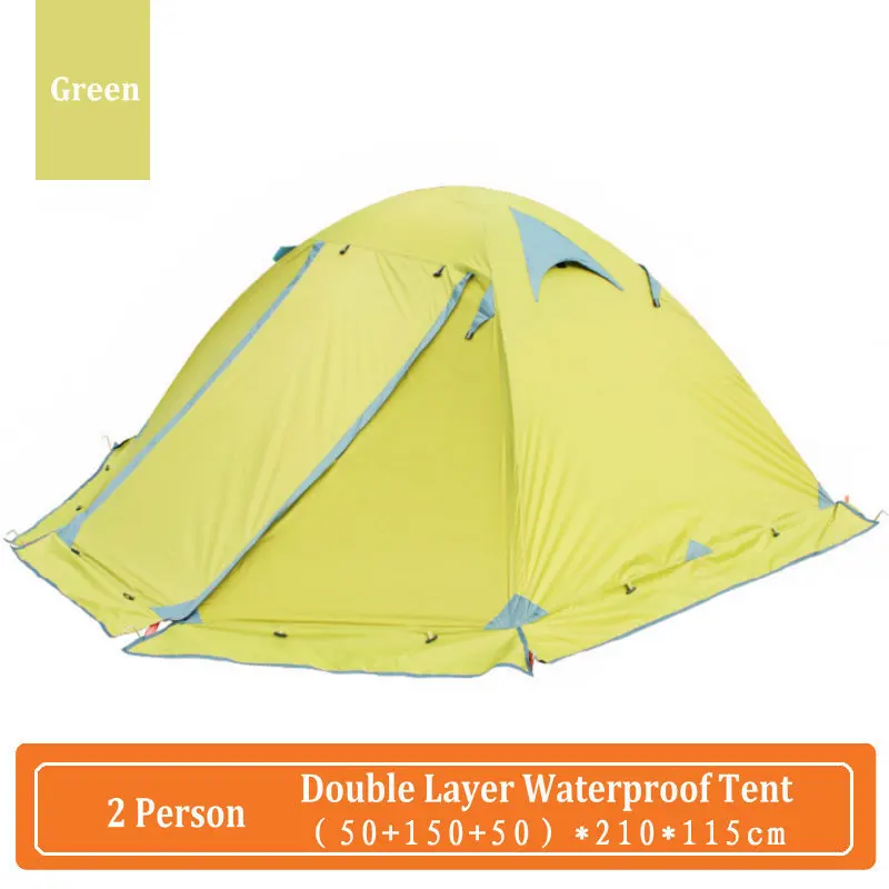 FLYTOP 4-сезонная туристическая палатка, двухслойная алюминиевая палатка для кемпинга, зимняя ветрозащитная Водонепроницаемая семейная палатка для 2-4 человек - Цвет: 2 person green