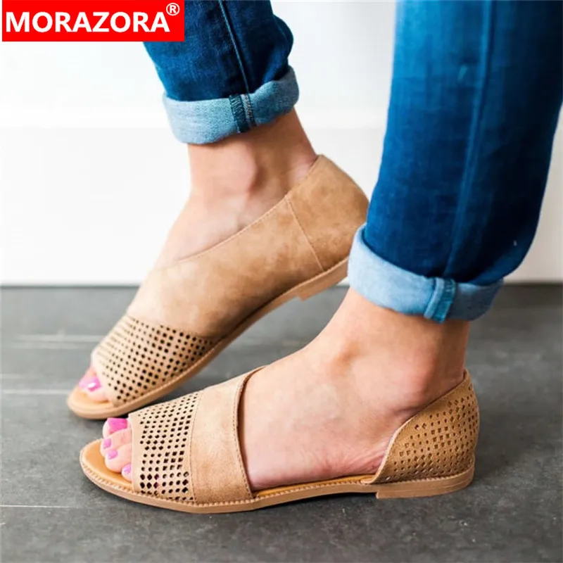 MORAZORA2019 г Летняя женская обувь однотонные римские сандалии на плоской подошве модные повседневные женские сандалии с открытым носком пляжная обувь женская обувь большой размер 50-in Женские сандали from Обувь on Aliexpresscom  Alibaba Group