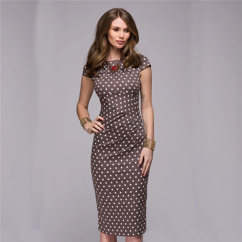 Summer Dress 2018 Women Elegant Vintage Polka Dot Dress -9495