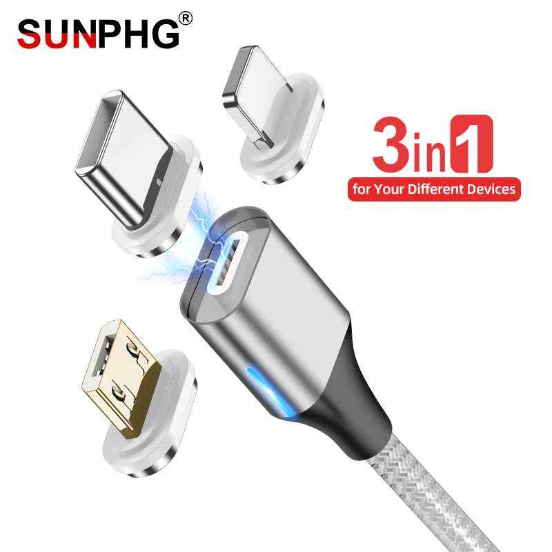SUNPHG 2 м mi cro USB Магнитный зарядный кабель 3A для sony xperia z3 быстрое зарядное устройство usb type c для iphone 5 6 8Plus на Ksio mi 6 mi 8