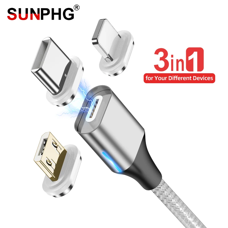 

SUNPHG 2m Micro USB Magnetic Charging Cable 3A For Sony xperia z3 Fast Charger usb Type c For iphone 5 6 8Plus On Ksiomi 6 mi 8