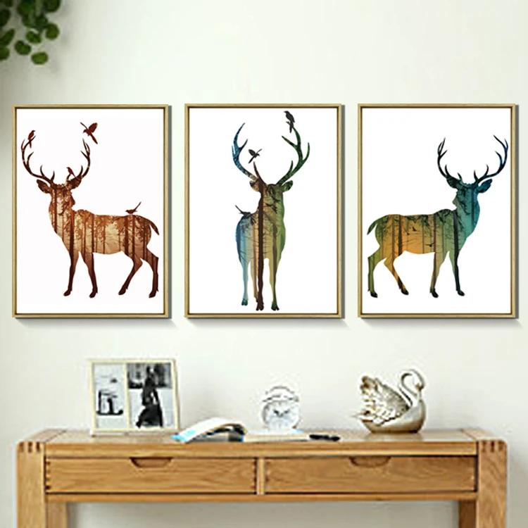 3 Piece Nordic Deer Canvas Wall Art Picture for Living Room Decor