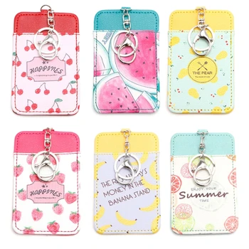 

1PC Chic Fruit Leather ID Card Holder Card Case Badge Key Ring Keychain Stylish Gift