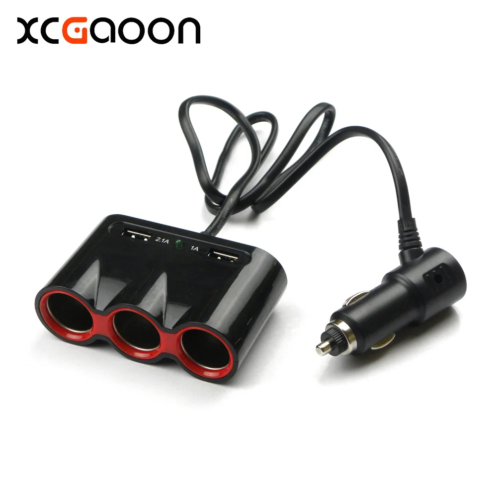 XCGaoon 120 Вт 3 розетки автомобильный Автомобильный прикуриватель с 2 usb-портом Real 5 в 2.1A/1A автомобильное зарядное устройство для iPhone и всех мобильных устройств
