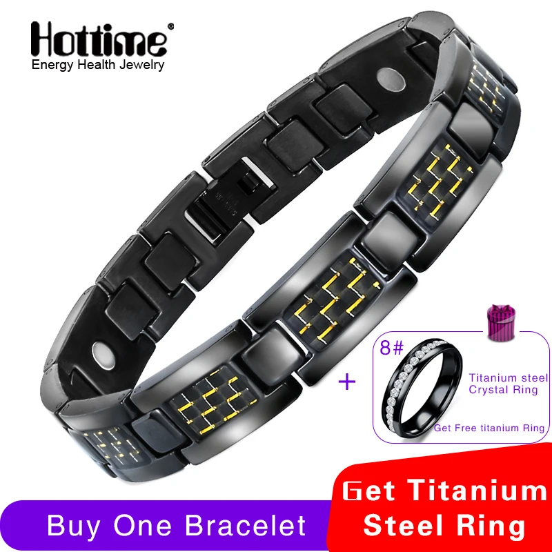 

Hottime Titanium Health Magnetic Bracelet Caron Fiber 4 In 1 Elements High Quality Luxury Bangles & Bracelets Gift for Man Woman