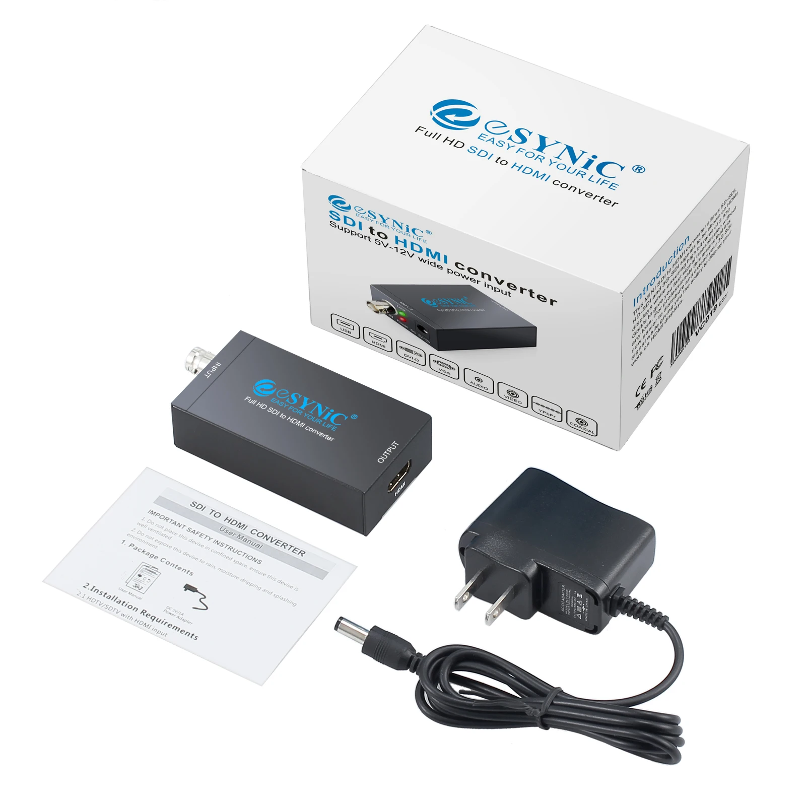 ESYNiC SDI To HDMI преобразователь 5 V 12 Поддержка SD SDI/HD SDI/3G для Дисплей HDTV проектора Аудио