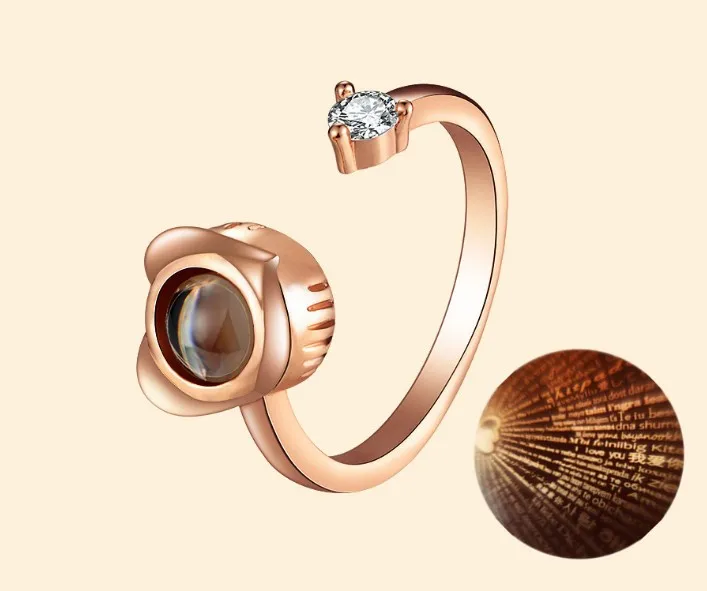 Новое модное серебряное Золотое проецируемое кольцо для женщин 100 языков I Love You обручальное кольцо ювелирное изделие подарок - Цвет основного камня: E