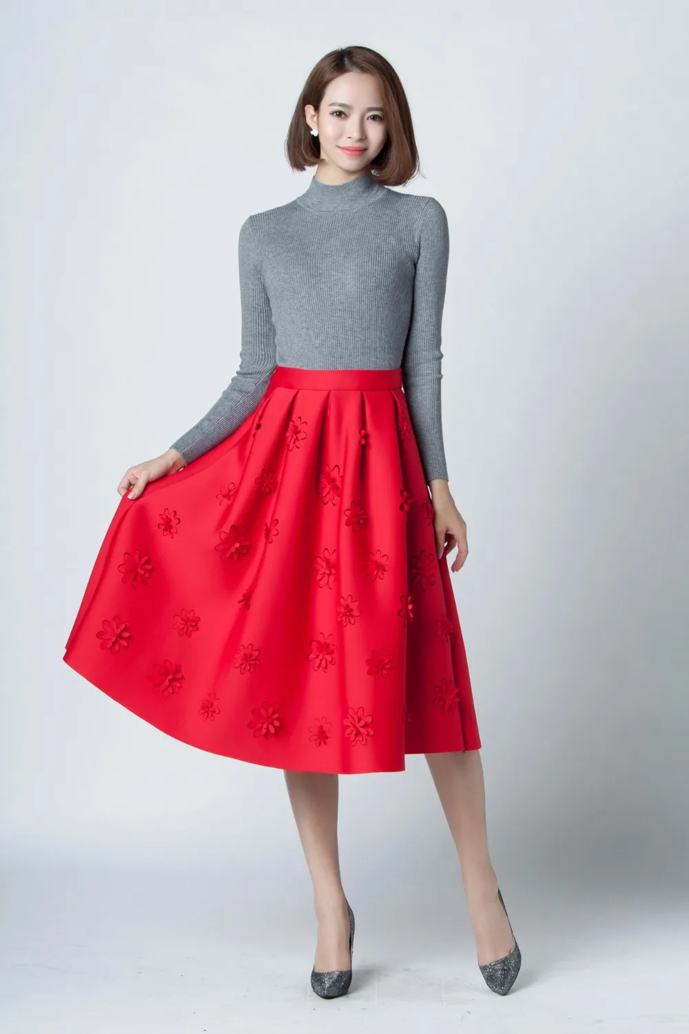 Юбка-миди в европейском и имперском стиле из полиэстера, хлопок, до середины икры, однотонная американская настоящая новая стильная женская повседневная плиссированная юбка с цветочным принтом