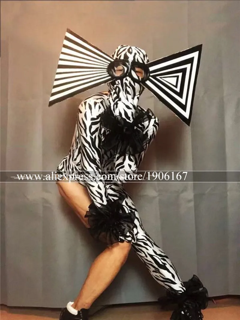 Sexy zebra costumes big hats green red black jumpsuits night club party cosplay costume performance stage tv show dance wear1
