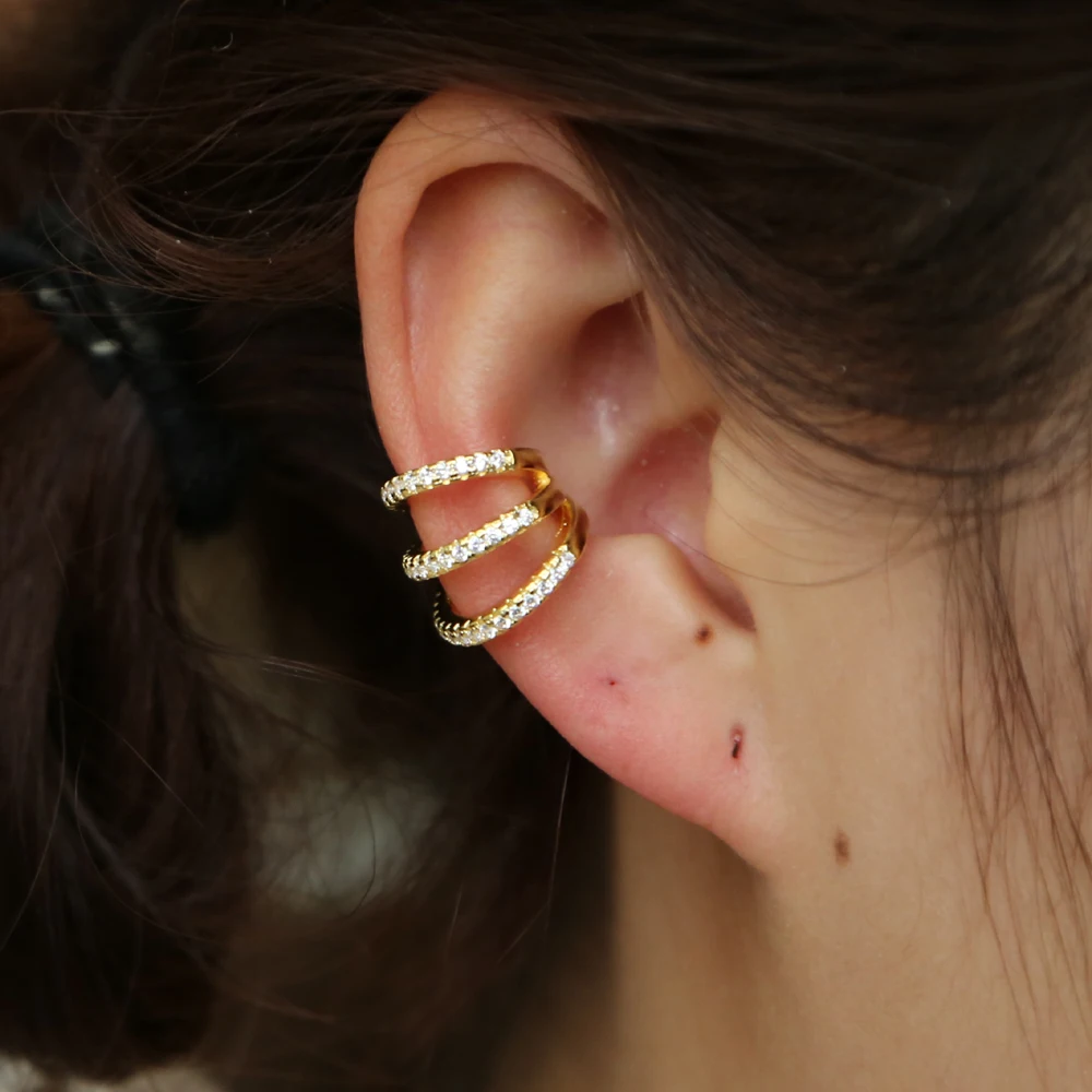

Fashion Graceful clip earring jewelry for women lady no piercing ear cuff simple 3 layers trendy wrap cartilage shiny cz brinco