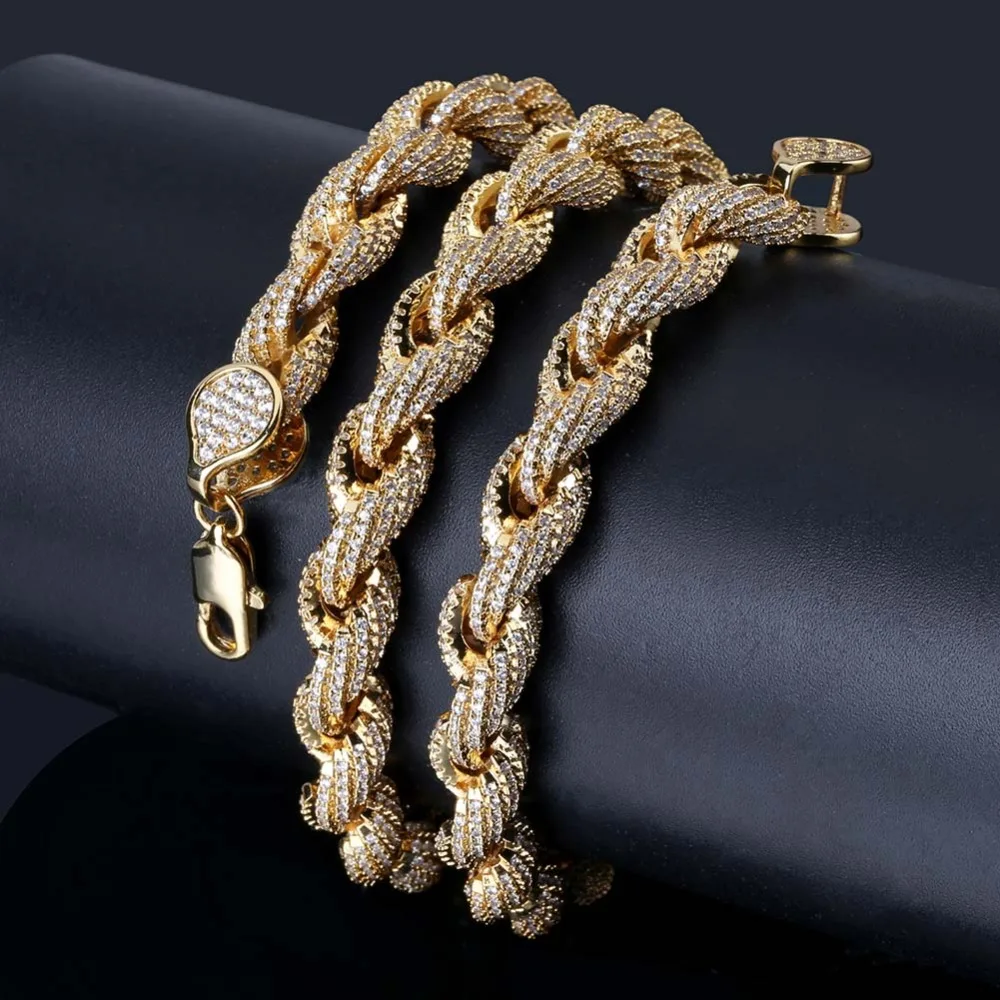 TOPGRILLZ 8 мм веревка цепочка хип-хоп персонализированное ожерелье золото/серебро покрытое Iced Out Micro Pave AAA CZ камни Очаровательная цепь для мужчин