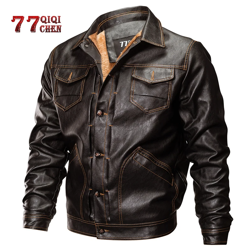 

Winter PU Leather Jackets Men Tactical Army Bomber Jacket Warm Military Pilot Coat Thick Wool Liner Motorcycle Jacket outerwear