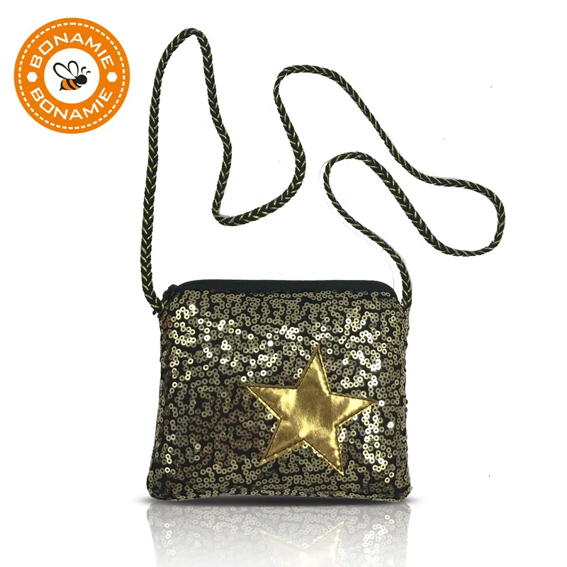 

BONAMIE Space Cotton Pentagram Sequin Women Shoulder Crossbody Bag Messenger Bag Children Female Zipper Purse Mini Square Bag