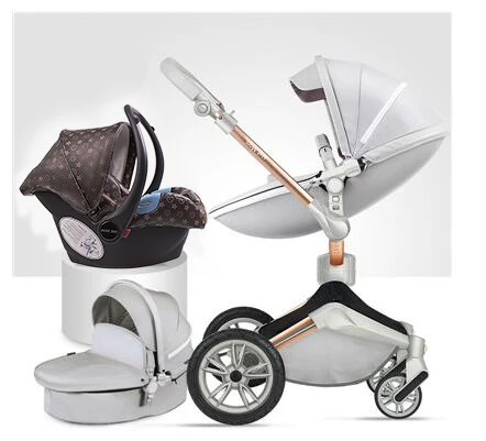 Hotmom Роскошная детская коляска 3 в 1 коляска светильник 2 в 1 коляска с автокреслом 360 градусов Двусторонняя коляска - Цвет: grey 3 in 1 B